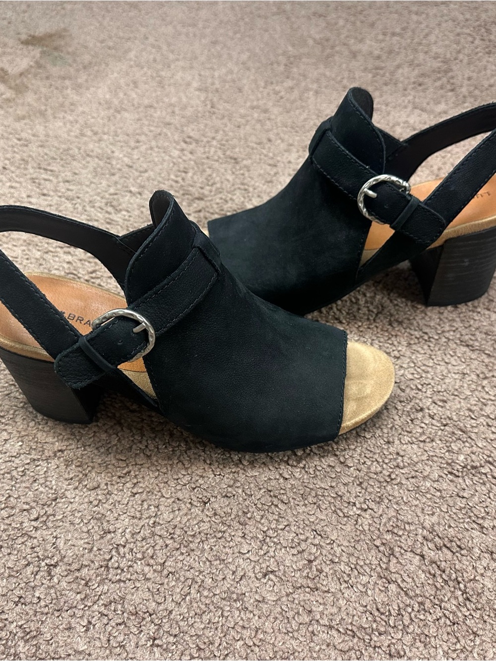 Lucky 🍀 Brand Black Suede Open-Toe Block Heel Booties - Women